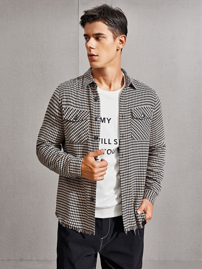 Men Houndstooth Button Front Shirt