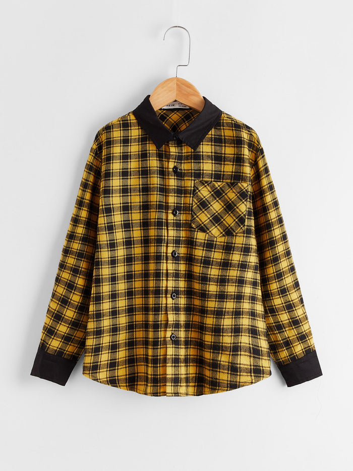 Boys Pocket Patched Plaid Shirt
