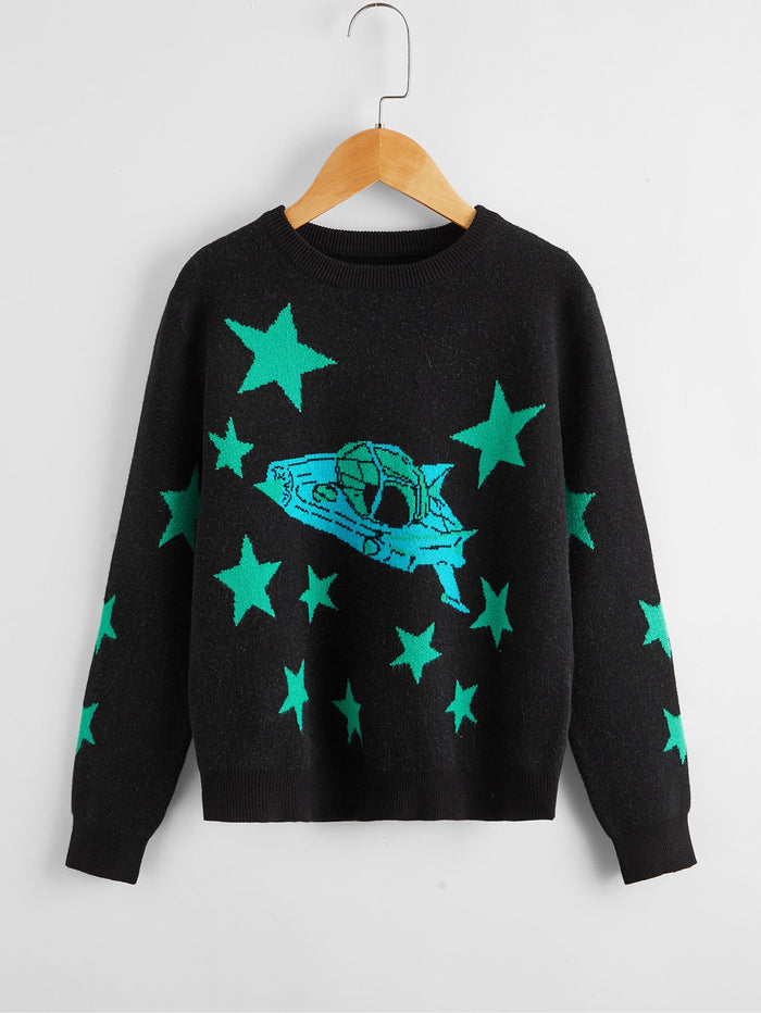 Boys Star and Graphic Pattern Sweater