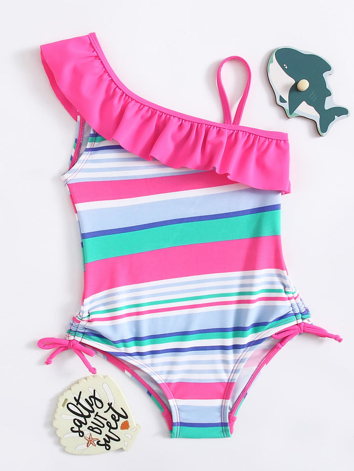 Toddler Girls Striped Ruffle One Piece Swimsuit