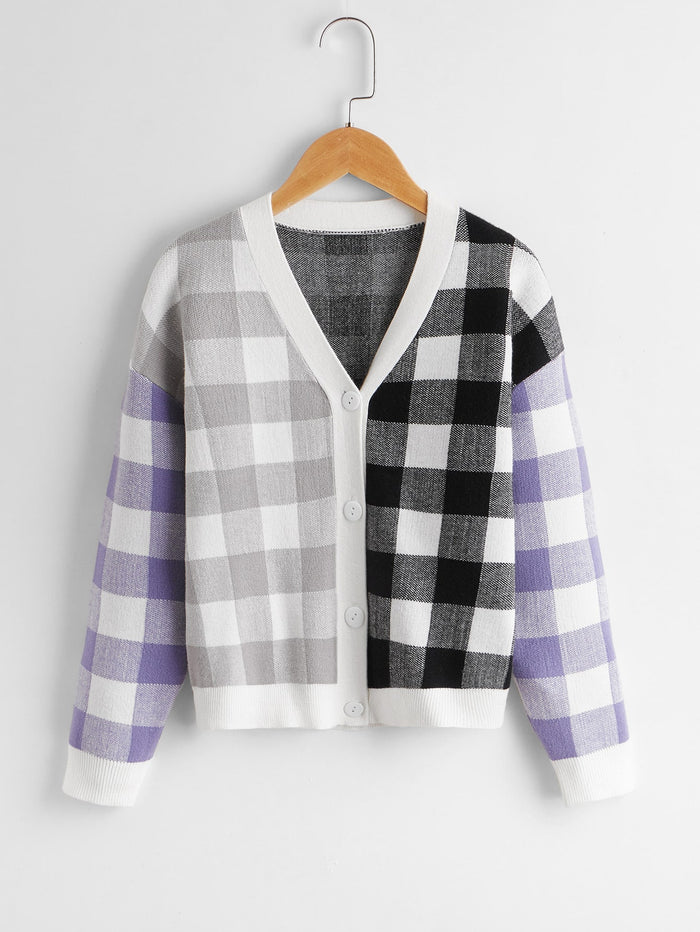 Boys Colorblock Buffalo Plaid Cardigan
