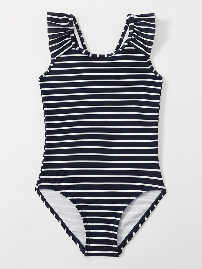 Toddler Girls Striped Ruffle One Piece Swimsuit