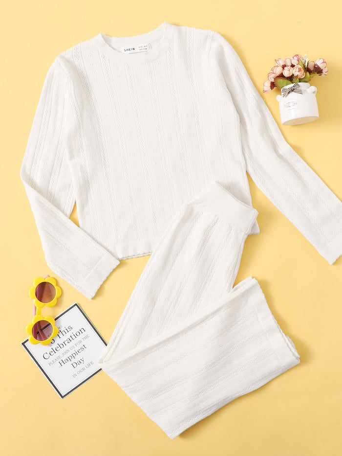 Girls Solid Sweater & Pants Set