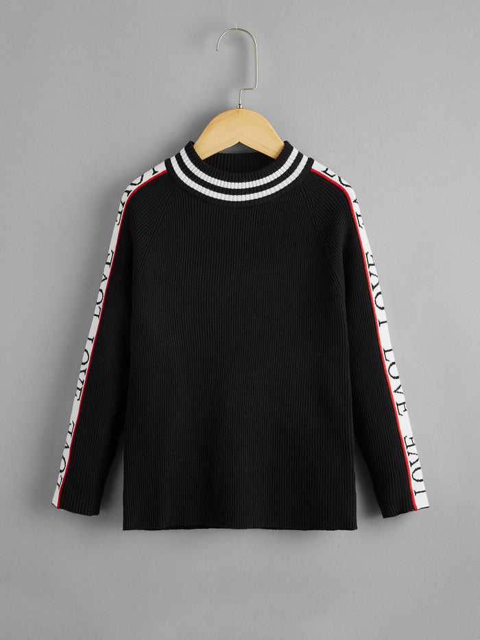 Girls Letter Pattern Side Sweater