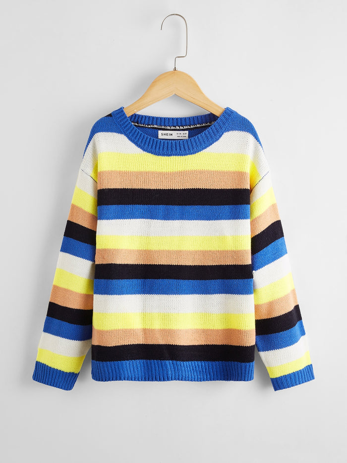 Boys Drop Shoulder Striped Sweater