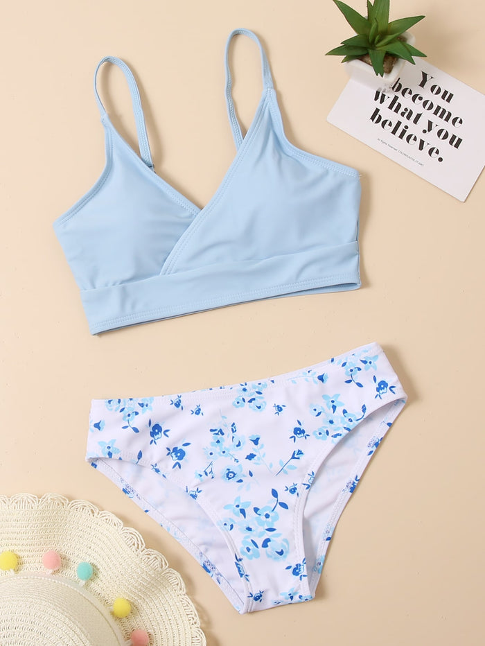 Girls Floral Random Print Bikini Swimsuit