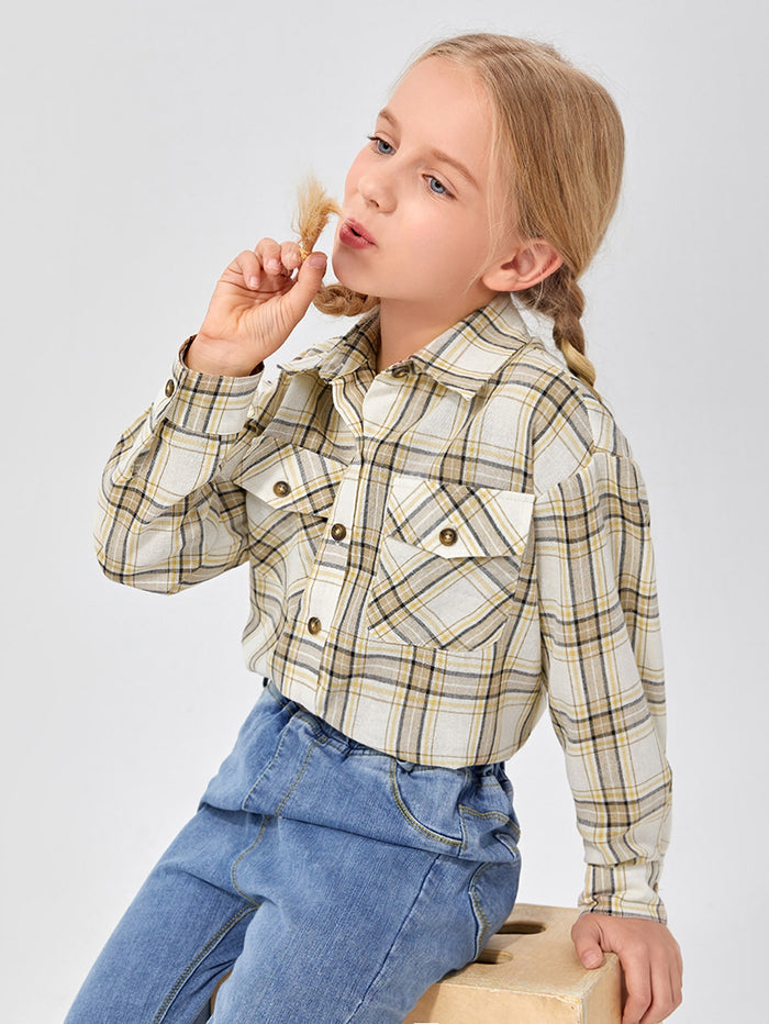Girls Flap Pocket Tartan Blouse