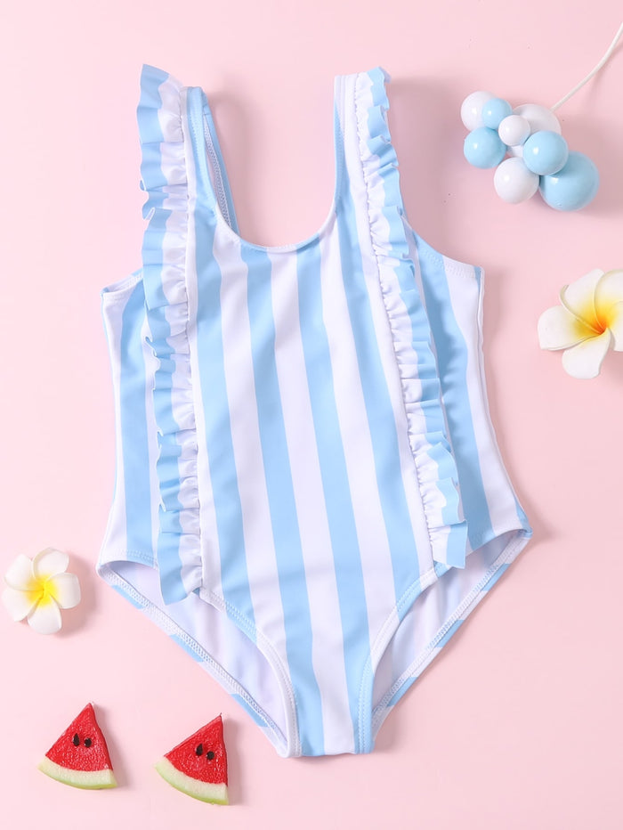 Toddler Girls Striped Ruffle One Piece Swimsuit