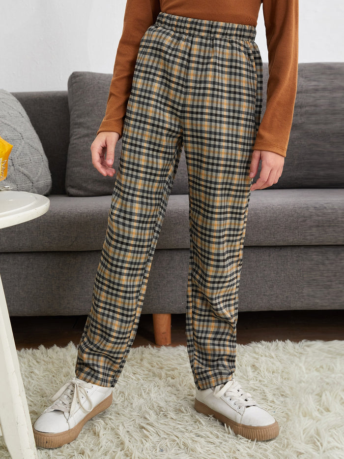 Boys Elastic Waist Plaid Pants