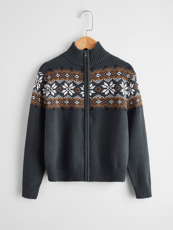 Boys Zipper Front Fair Isle Cardigan