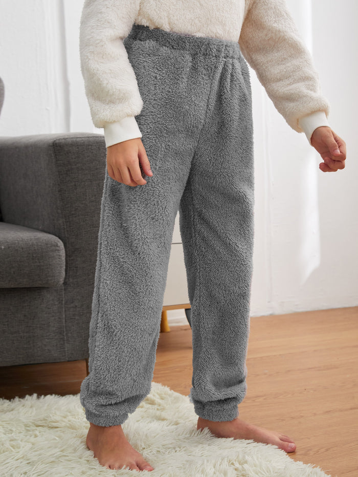 Boys Elastic Waist Teddy Solid Pants