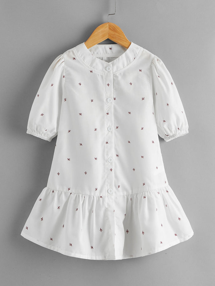 Toddler Girls Button Through Ruffle Hem Dress