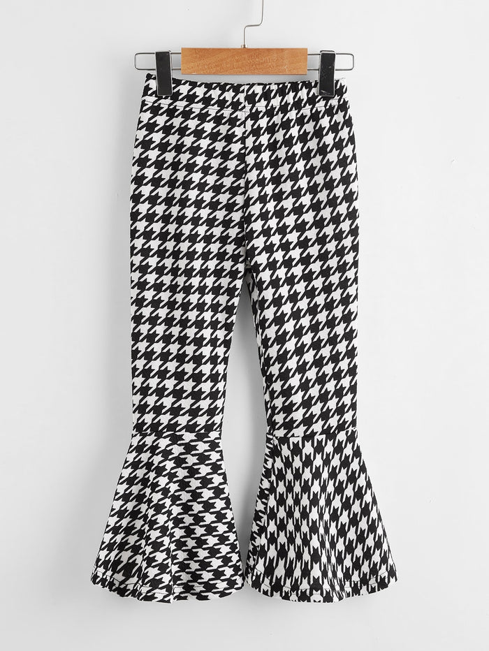 Toddler Girls Houndstooth Flare Leg Pants Black and White