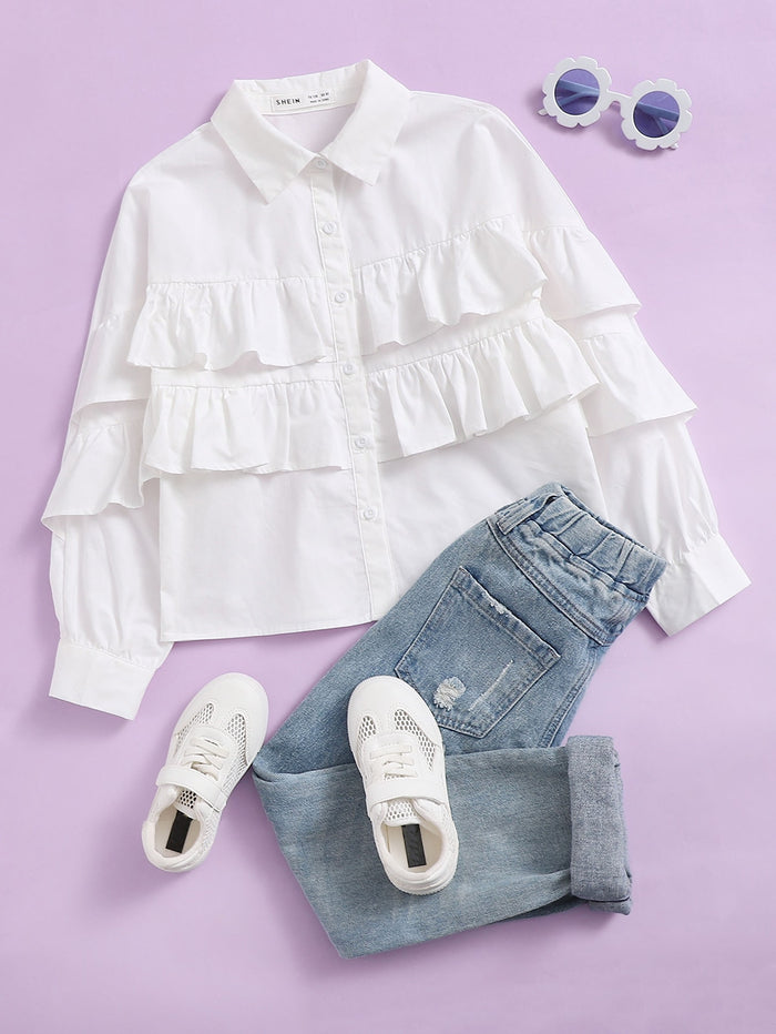 Girls Ruffle Trim Blouse