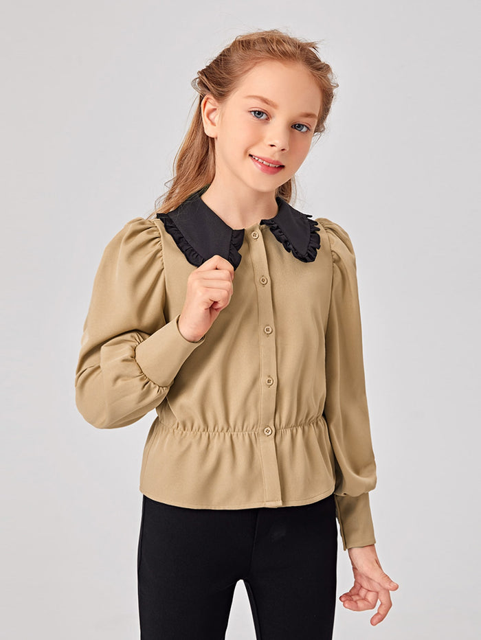 Girls Peter Pan Collar Bishop Sleeve Blouse