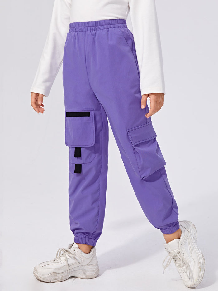 Girls Flap Pocket Detail Cargo Pants Violet Purple