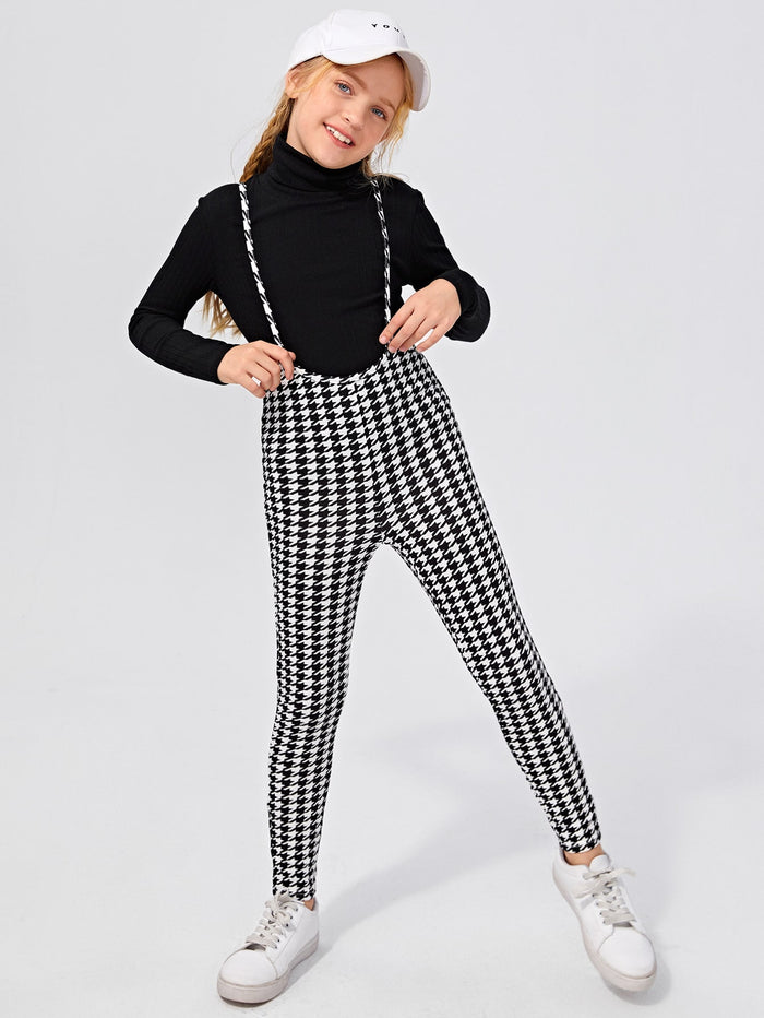Girls Houndstooth Unitard Suspender Jumpsuit