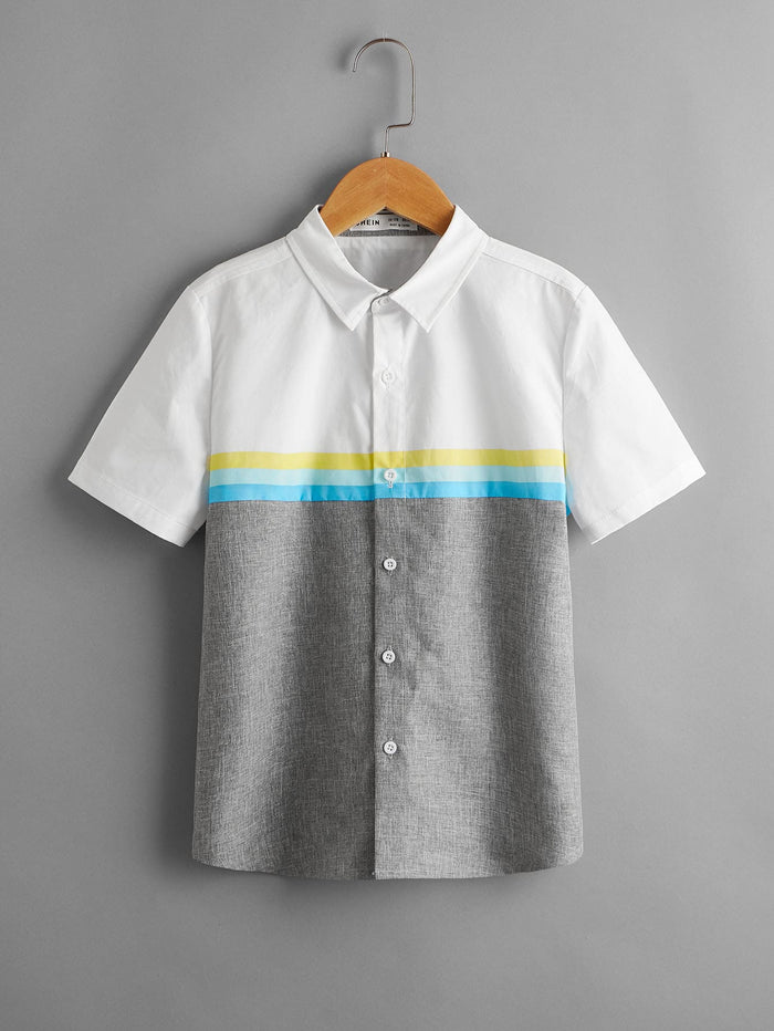 Boys Striped Pattern Colorblock Shirt