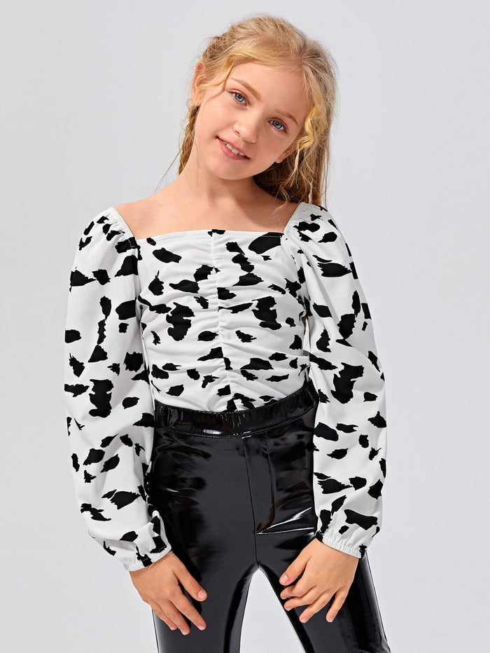 Girls Ruched Allover Print Top