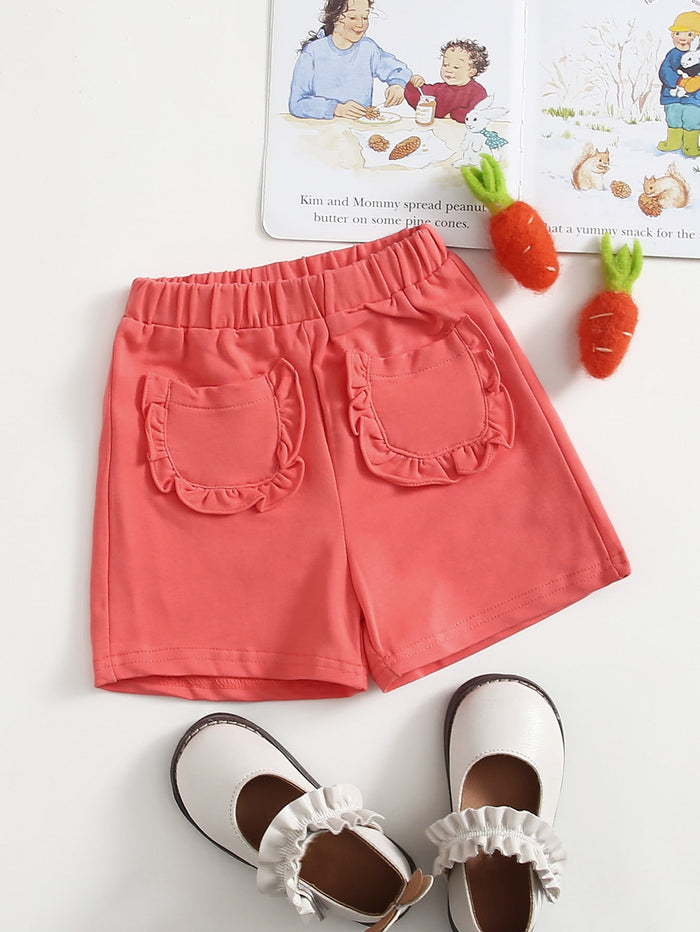 Toddler Girls Frill Trim Dual Pocket Shorts