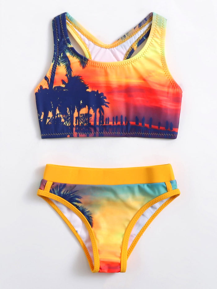 Toddler Girls Palm Tree Print Bikini Swimsuit