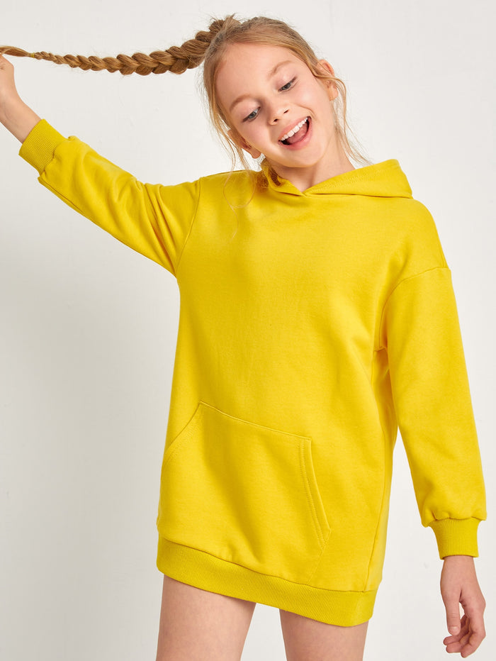 BASICS Girls Pouch Pocket Hooded Dress Yellow
