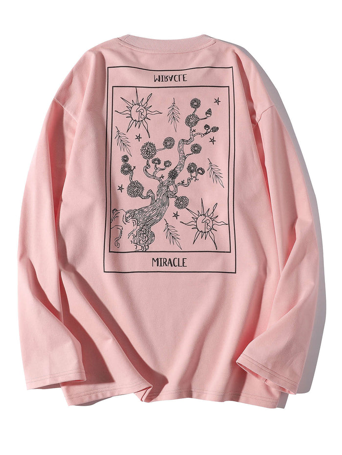 Men Floral And Letter Graphic Long Sleeve Tee Baby Pink