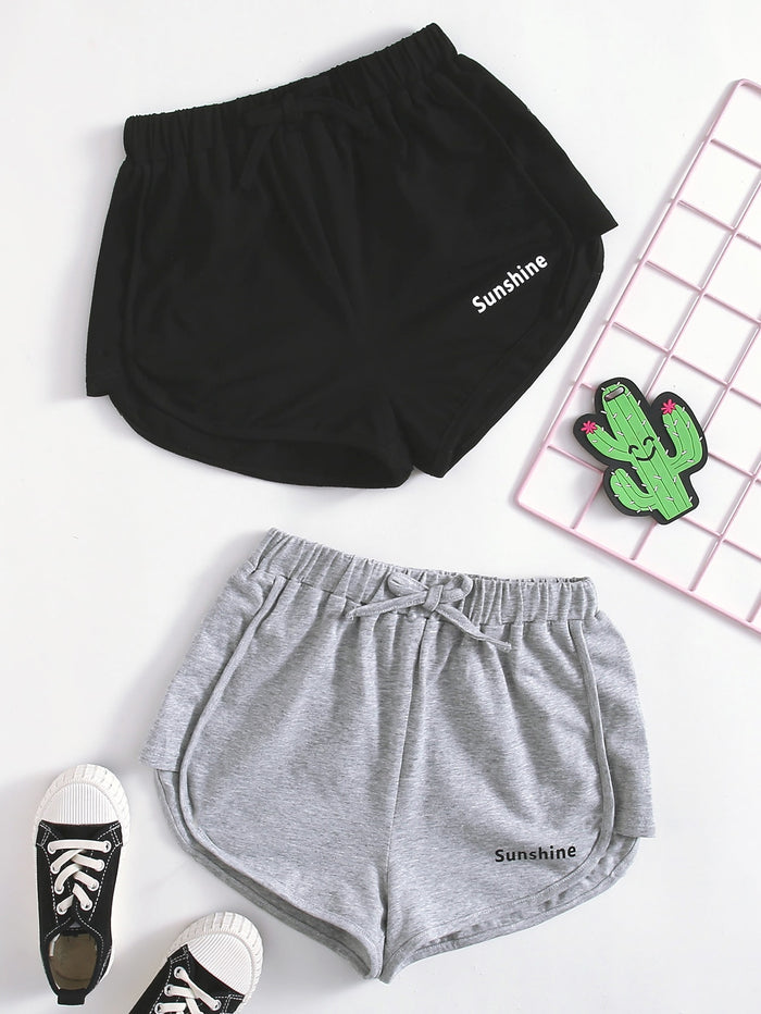 Girls 2 Pack Letter Graphic Track Shorts
