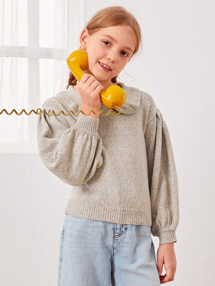 Girls Peter Pan Collar Lantern Sleeve Sweater