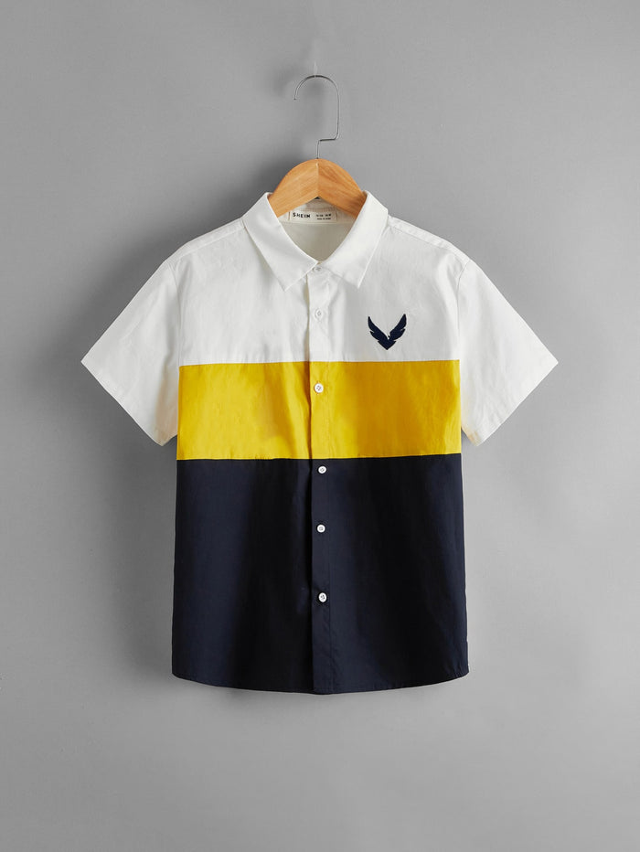 Boys Embroidered Detail Colorblock Shirt