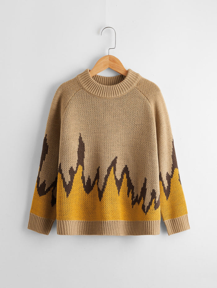 Boys Raglan Sleeve Fire Pattern Sweater