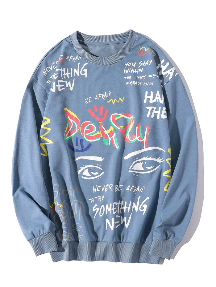 Men Slogan Graphic Sweatshirt Dusty Blue