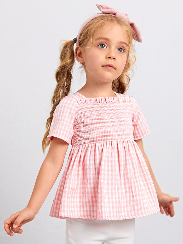 Toddler Girls Square Neck Gingham Peplum Blouse