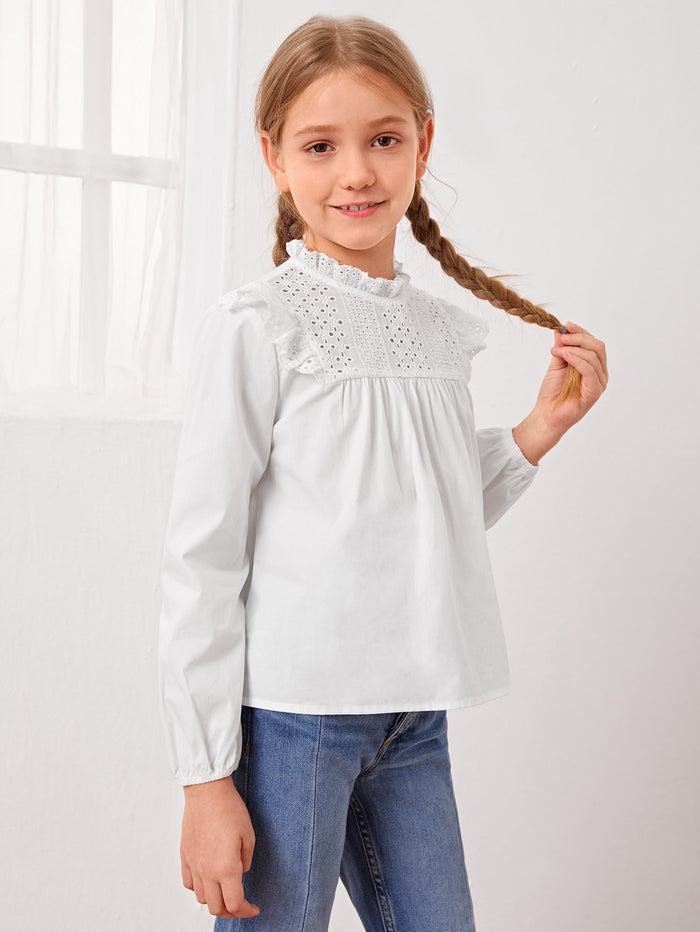 Girls Mock Neck Ruffle Detail Top