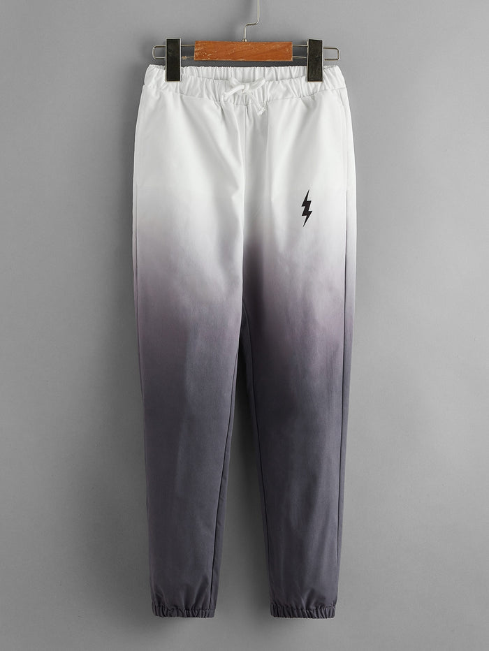 Boys Drawstring Waist Geo Print Ombre Pants