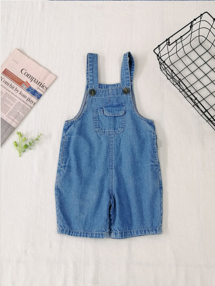 Toddler Girls Pocket Patched Button Detail Denim Overall Romper