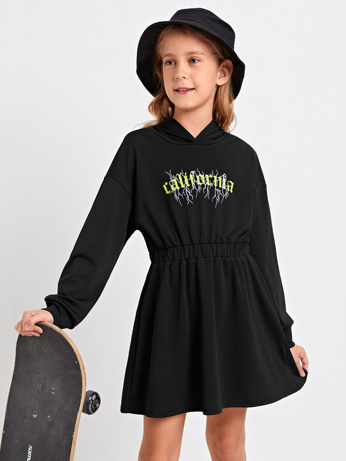Girls Letter Graphic Hooded Dress