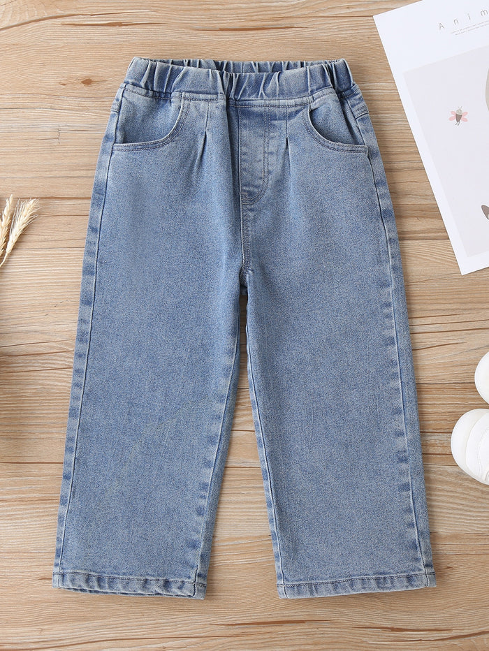 Toddler Girls Wide Leg Solid Jeans