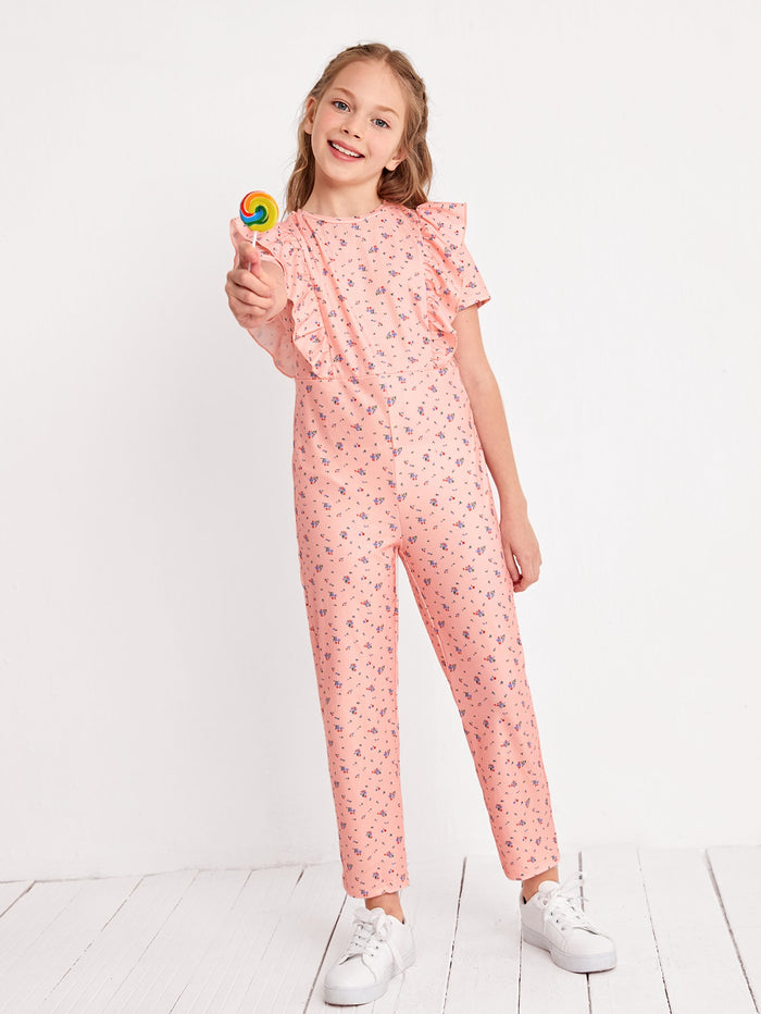 Girls Ditsy Floral Ruffle Trim jumpsuit