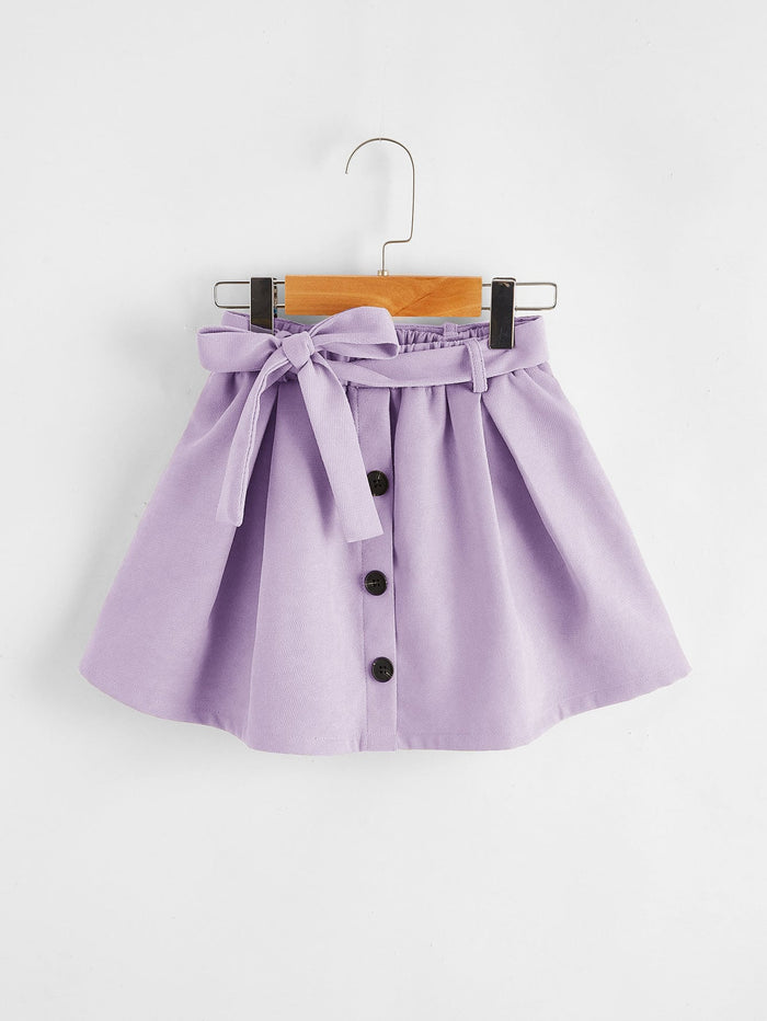 Toddler Girls Self Tie Button Detail Flare Skirt Lilac Purple
