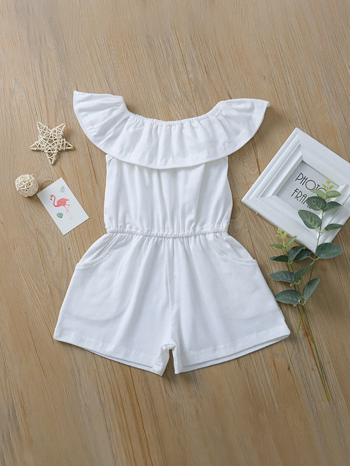 Toddler Girls Ruffle Trim Romper White