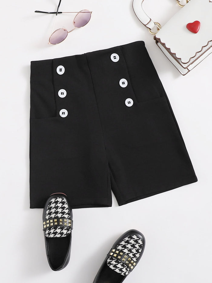 Toddler Girls Double Breasted Solid Shorts