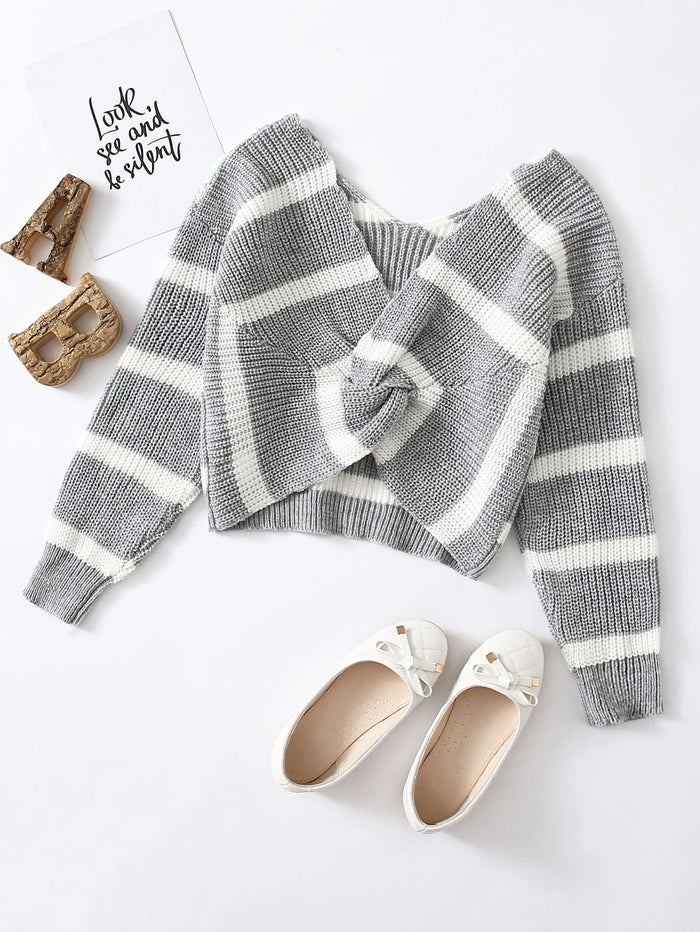 Girls Twist Front Striped Sweater