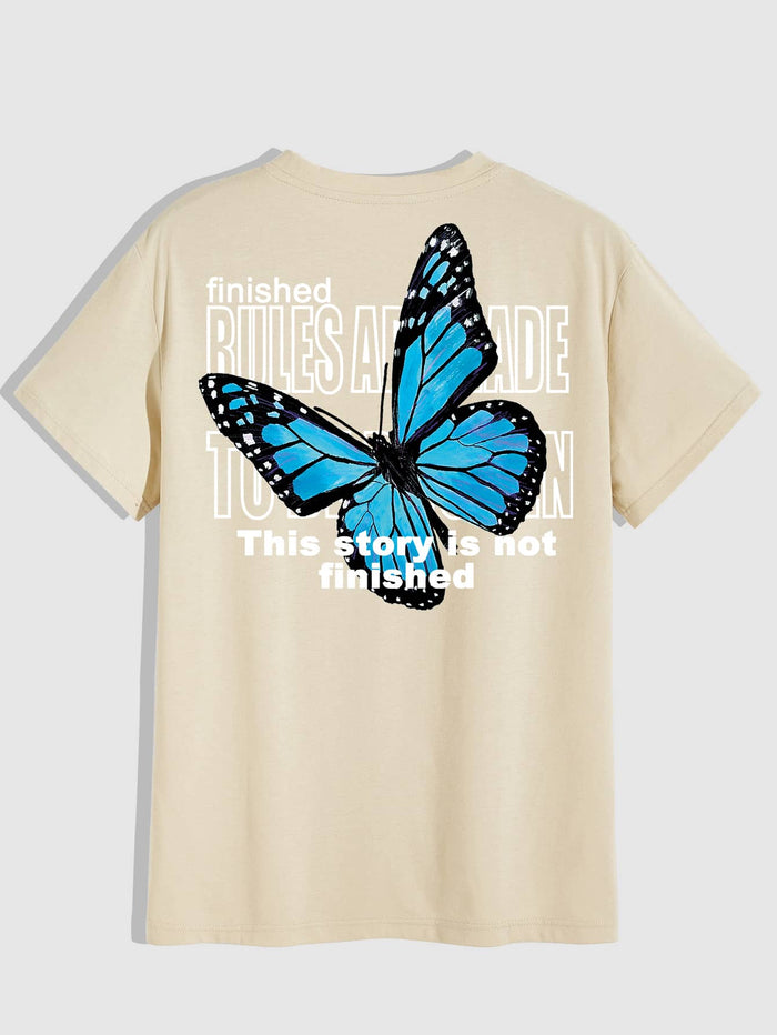 Men Butterfly & Slogan Graphic Tee Khaki