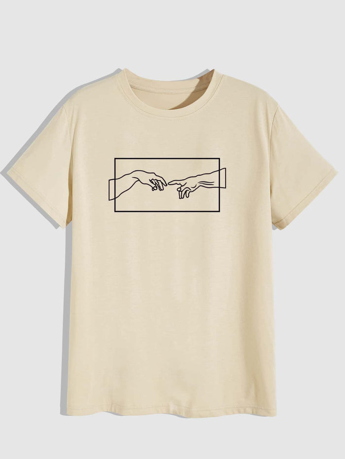 Men Hands Print Short Sleeve Tee Khaki