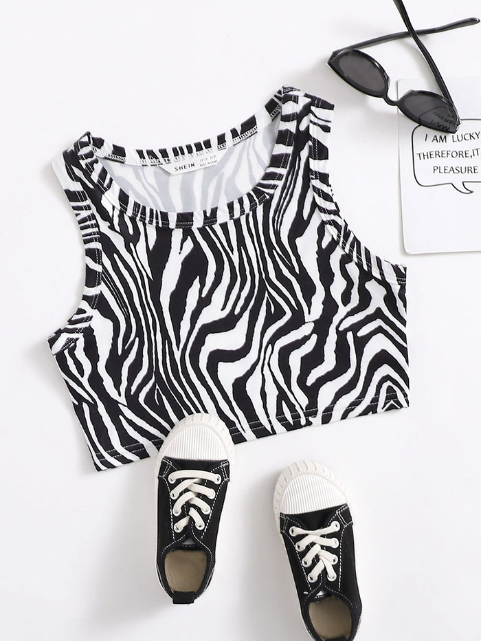 Girls Zebra Striped Tank Top