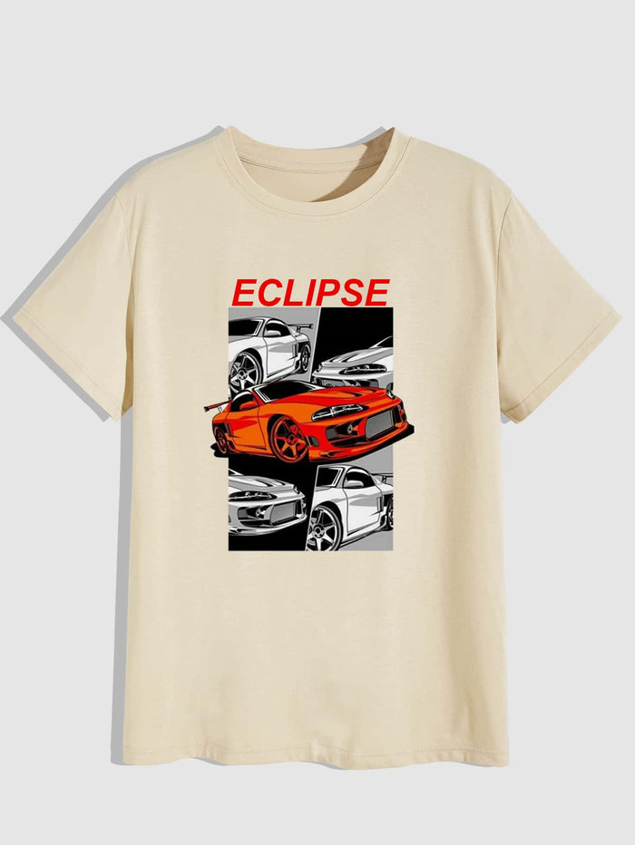 Men Car And Letter Graphic Tee Khaki