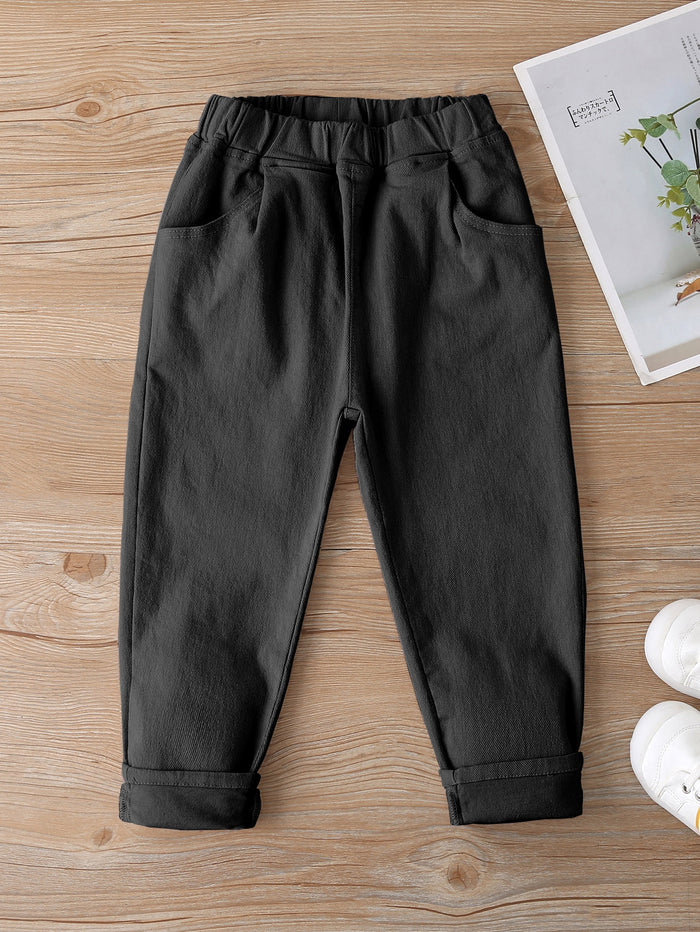 Toddler Girls Solid Slant Pocket Tapered Jeans