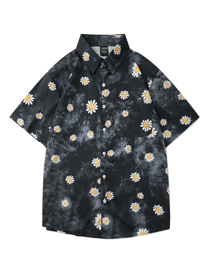Men Daisy Floral And Tie Dye Print Shirt