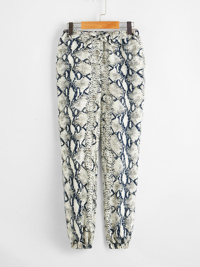 Girls Knotted Waist Snakeskin Print Pants